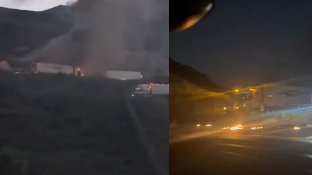 Tráiler incendiado causa cierre en la Autopista Monterrey–Saltillo